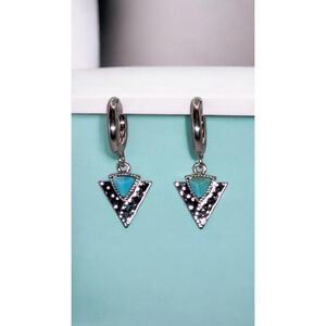 Rhodium Arrowhead Huggie Earrings Turquoise Colored Howlite